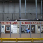 Warehouse staff coordinate incoming shipments at Mid-Ohio Food Collective’s headquarters. From inside this dock office, beneath the motto "A Hunger-Free and Healthier Community," they track the movement of pallets and cases of food. REUTERS/Evelyn Hockstein